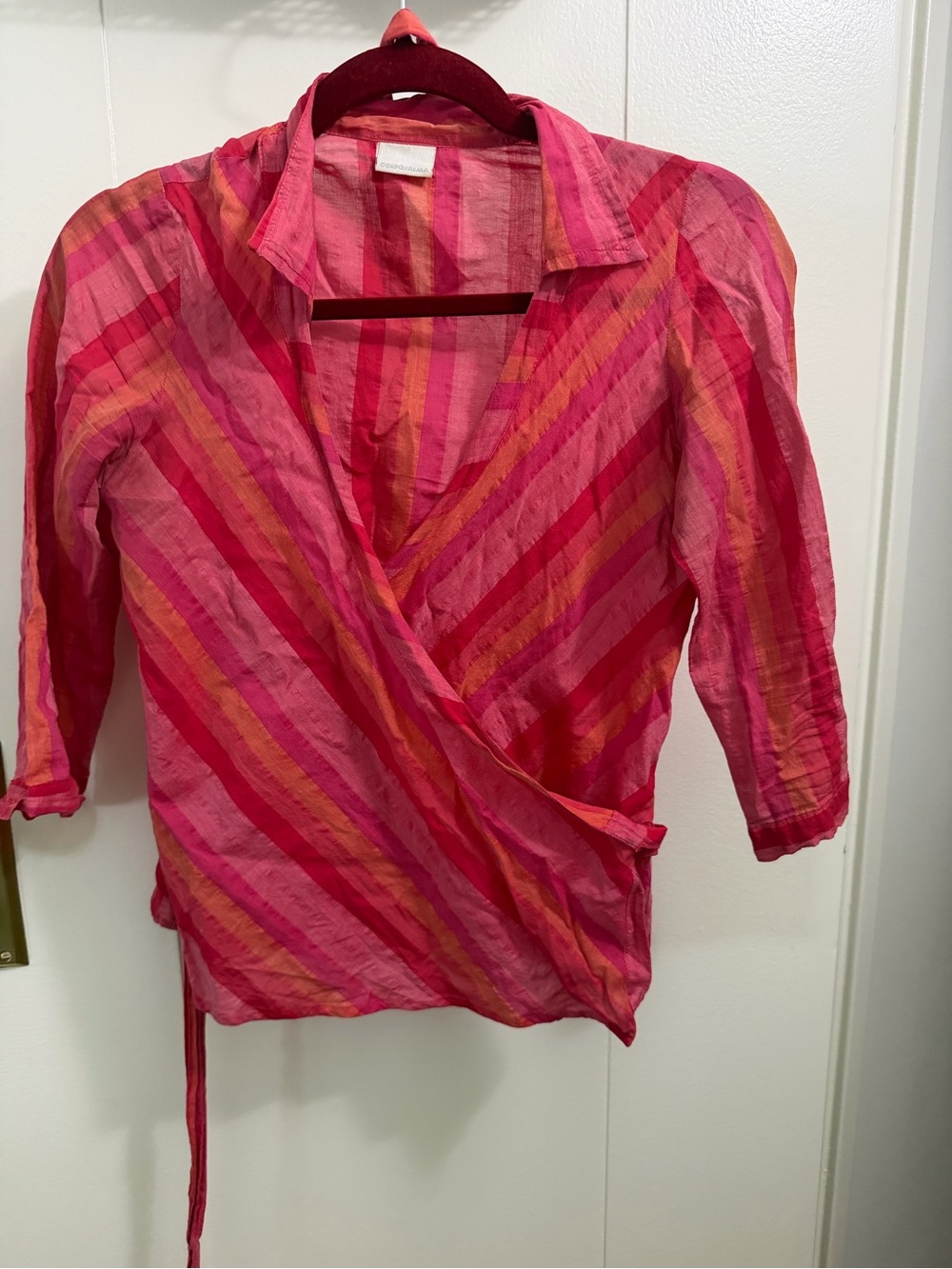 Lightweight Pink & Red Wrap Blouse - Women's Top